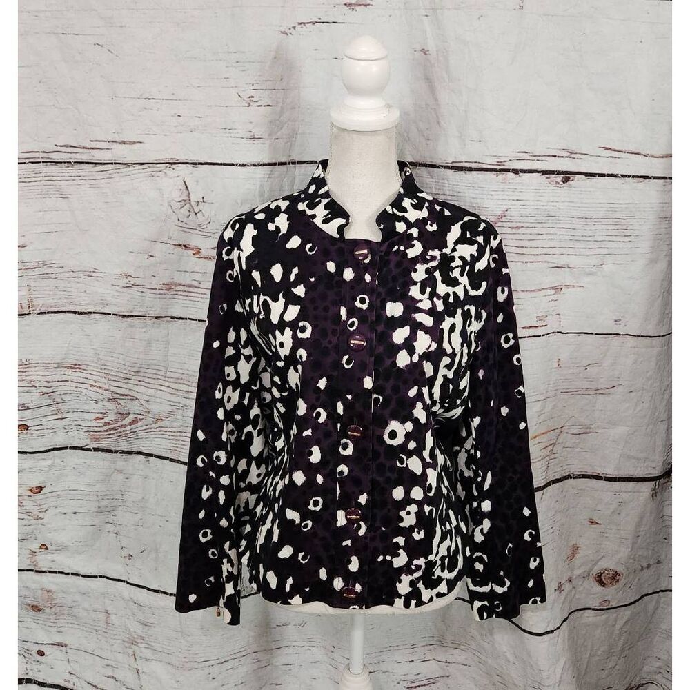 ST. John Purple & White Leopard Print Button Front Jacket Size 12